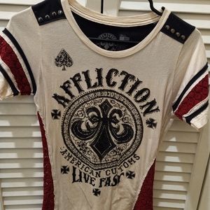 Affliction cream/red/black shirt